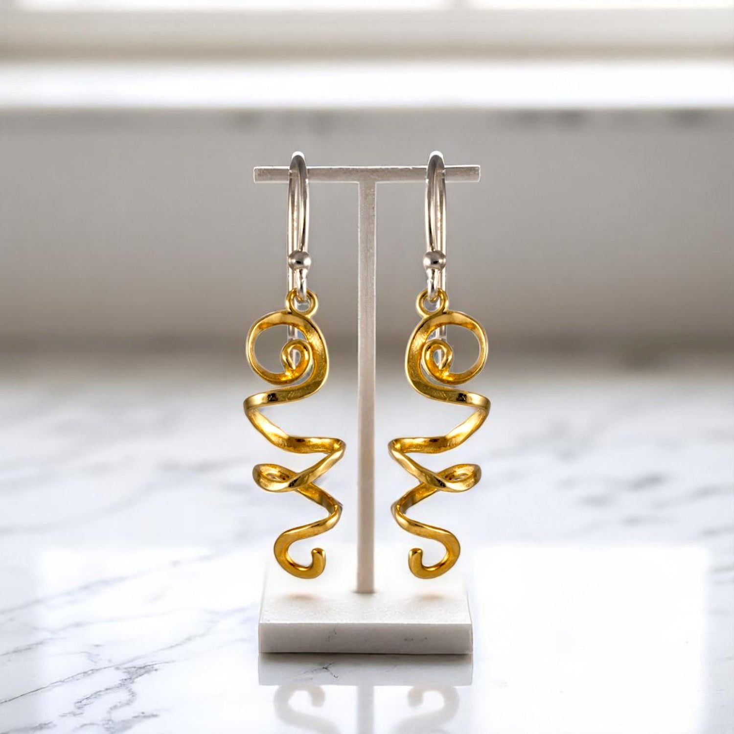 Sterling Silver Gold plated Wavy Hook Earrings for Women and Girls