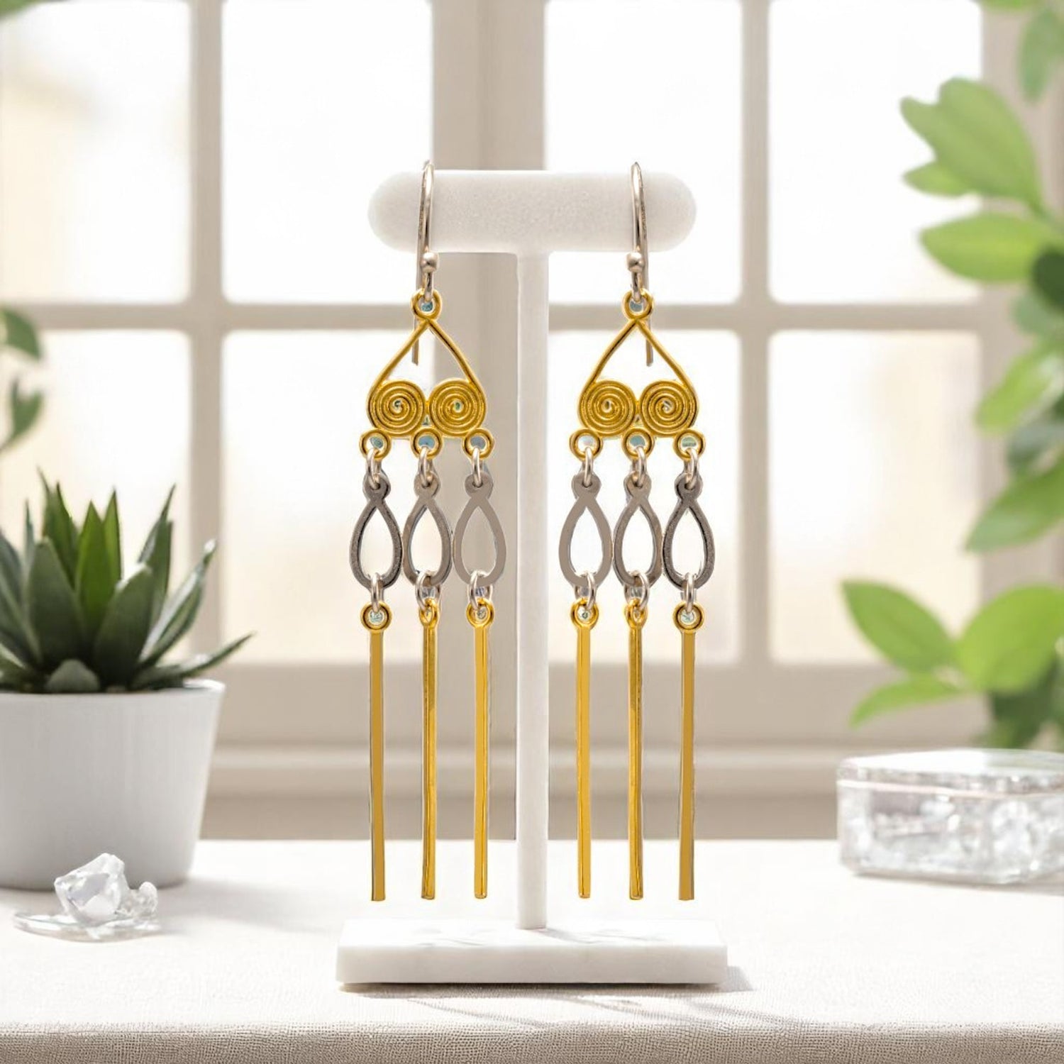 925 Sterling Silver Gold Plated Pin Loop Earrings for Women & Girls