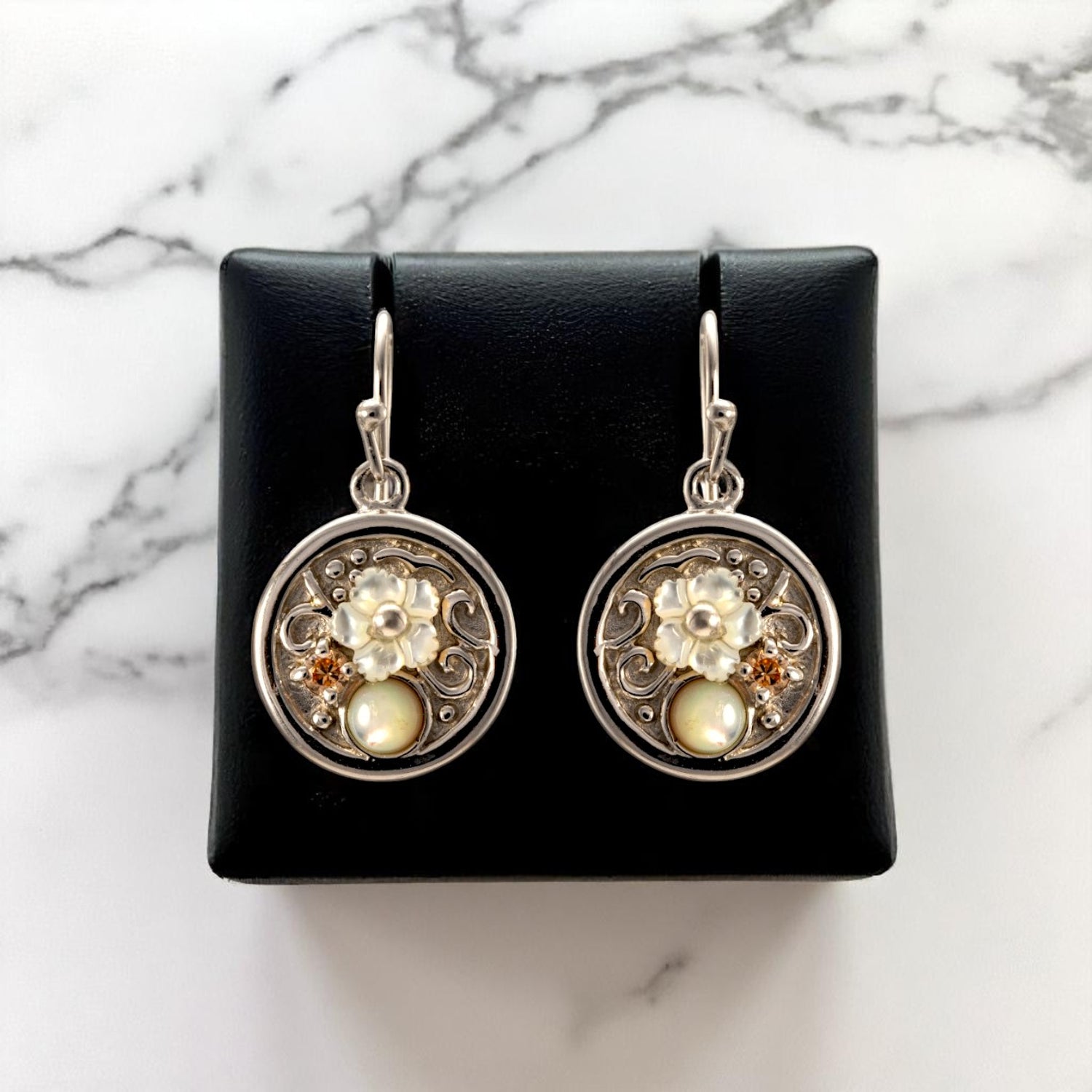 Sterling Silver Pearl Floral Motif Earrings for Women and Girls