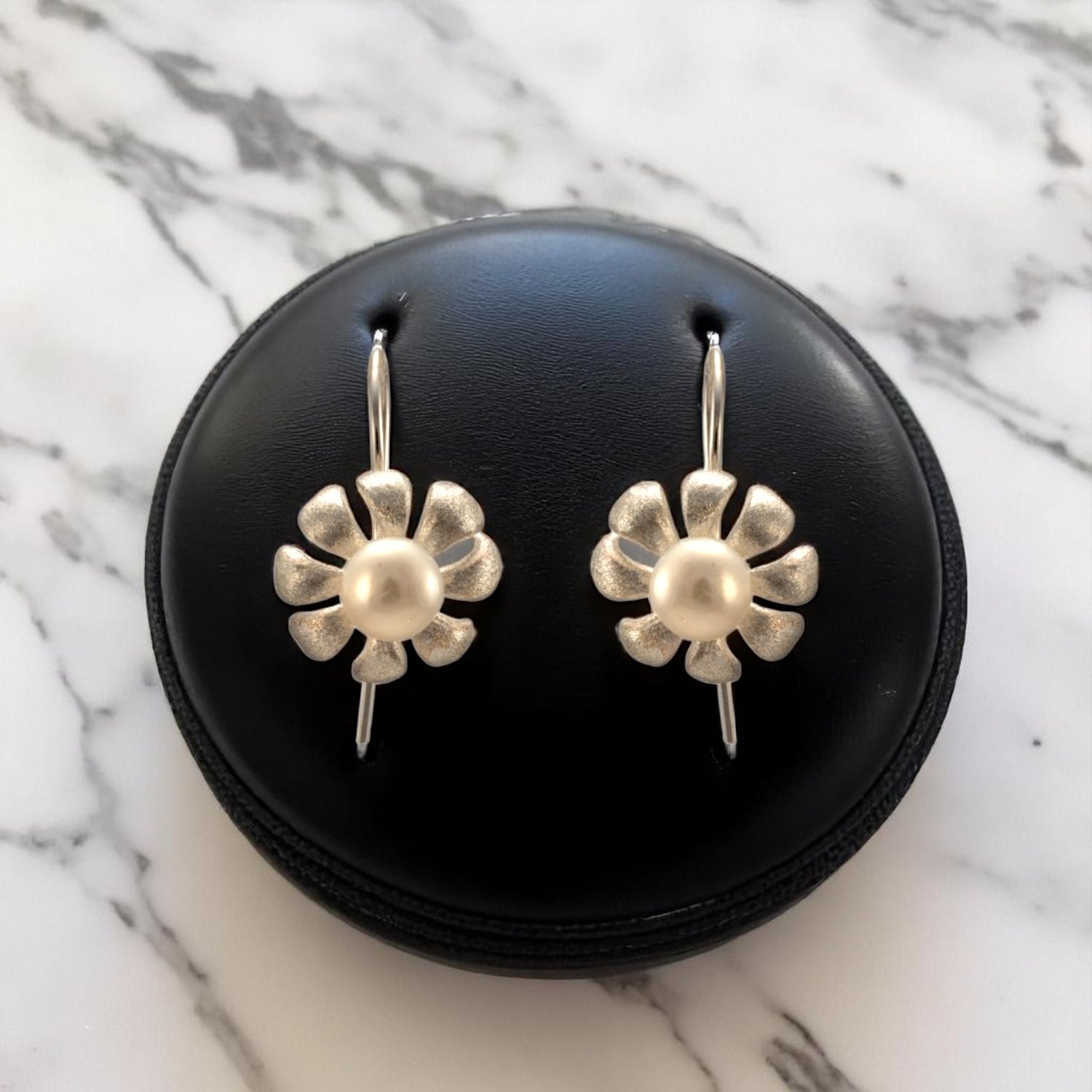 925 Sterling Silver Pearl Floral Earrings for Women & Girls