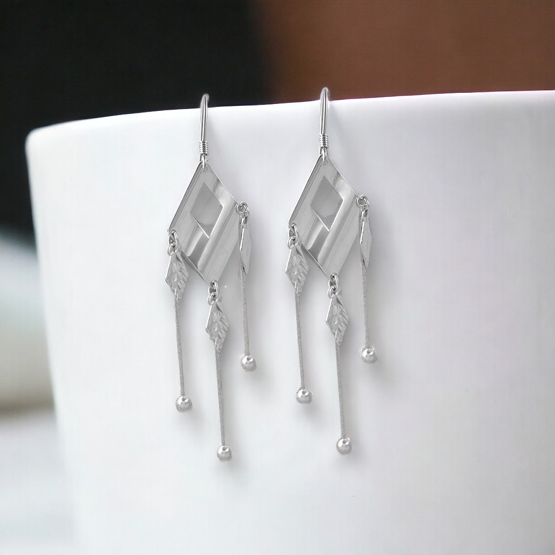 Sliver Diamond Cut Drop Earring