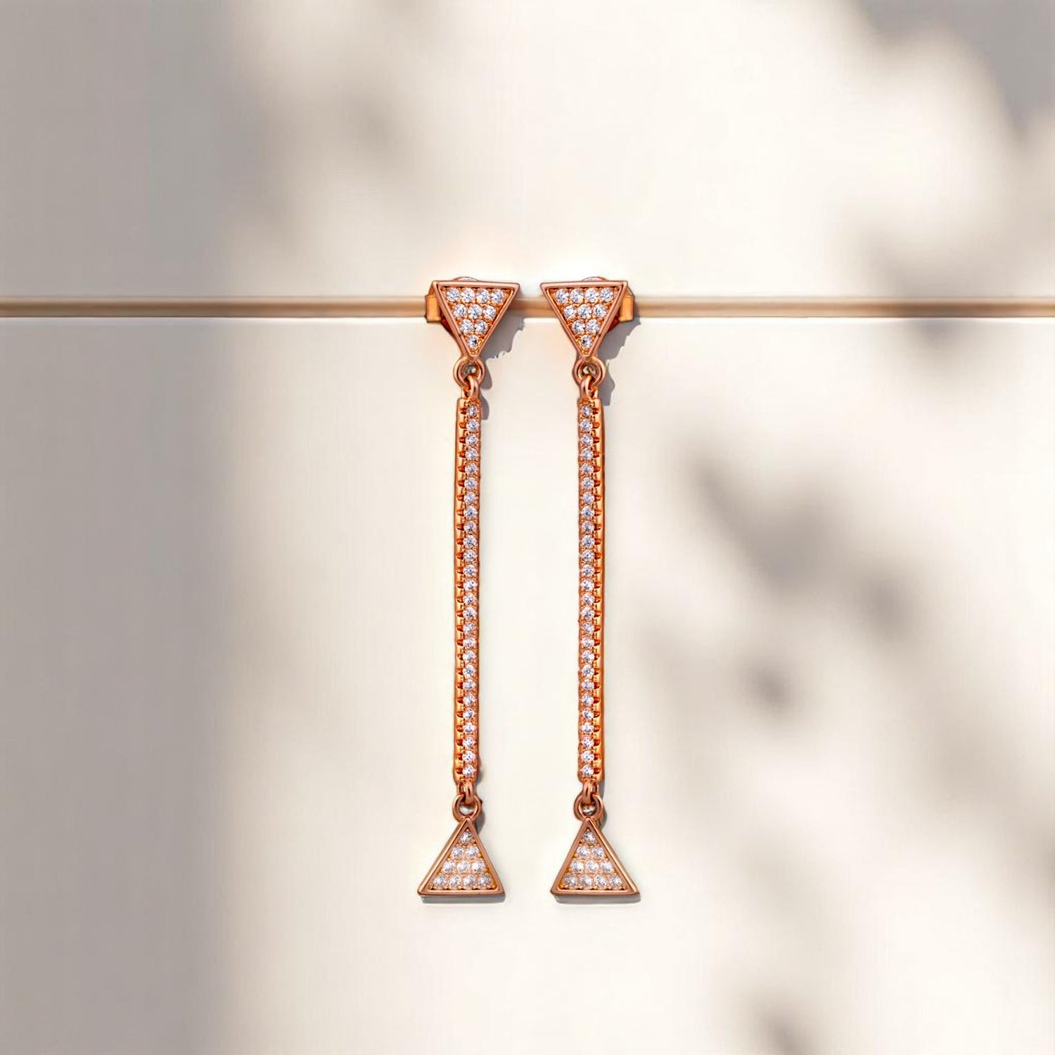 925 Sterling Silver Rose Gold Plated Triangle Studded Drop Earrings for Women & Girls