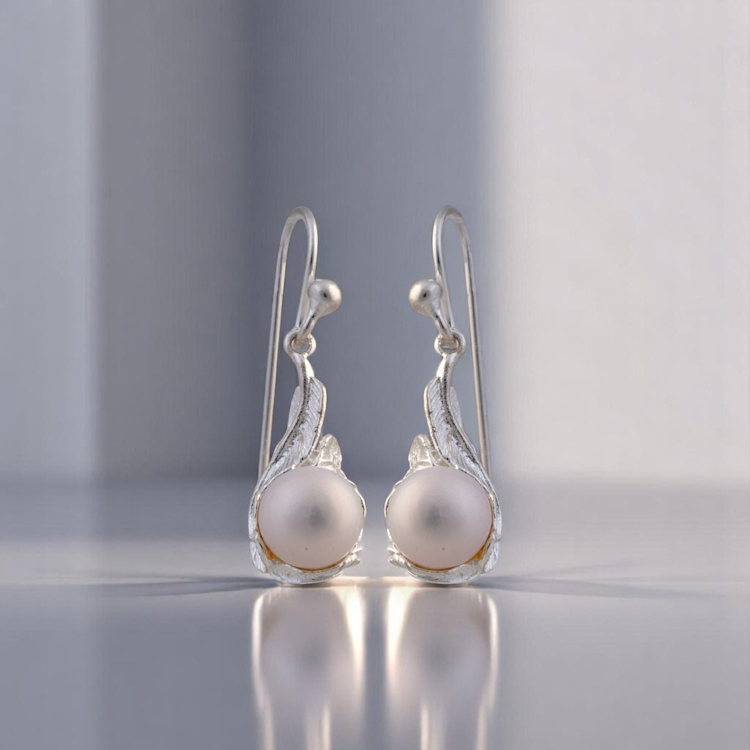 Sterling Silver Leafy Pearl Earrings For Women and Girls