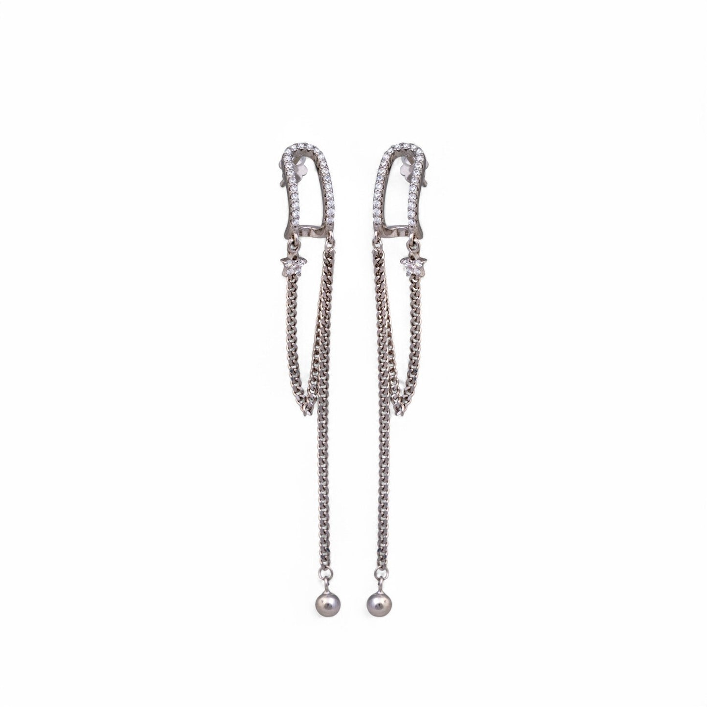 Sterling Silver Cubic Zirconia Star Chain Drop Earrings for Girls & Women