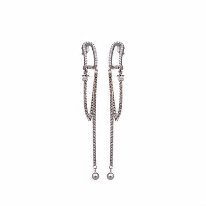 Sterling Silver Cubic Zirconia Star Chain Drop Earrings for Girls & Women