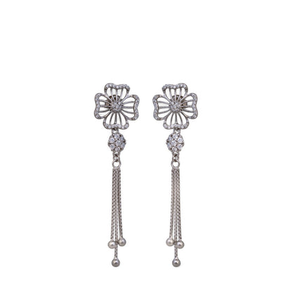 Sterling Silver Floral Studded Chain drop Earrings For Women and Girls