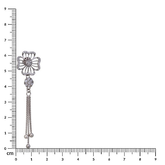 Sterling Silver Floral Studded Chain drop Earrings For Women and Girls