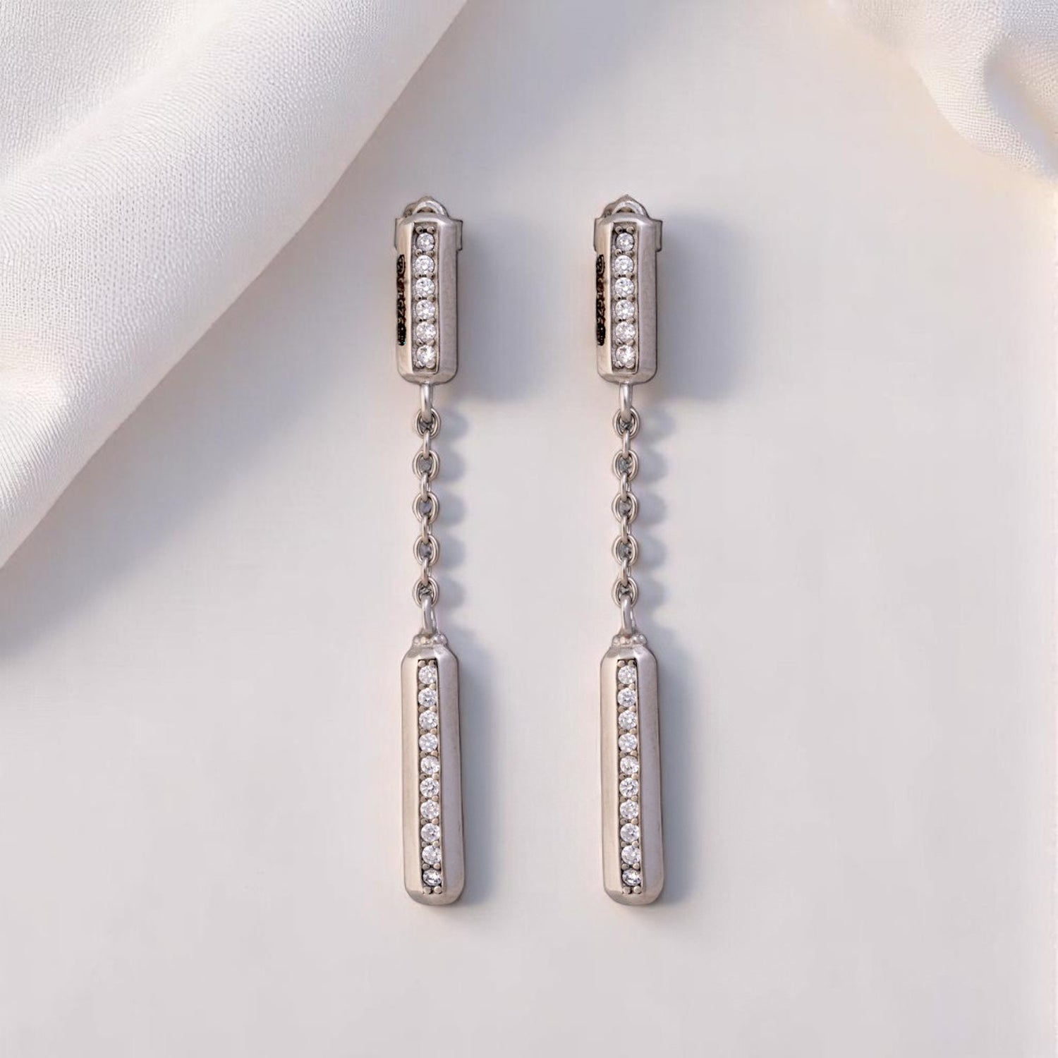 Sterling Silver Sleek Studded drop Earrings for Women and Girls