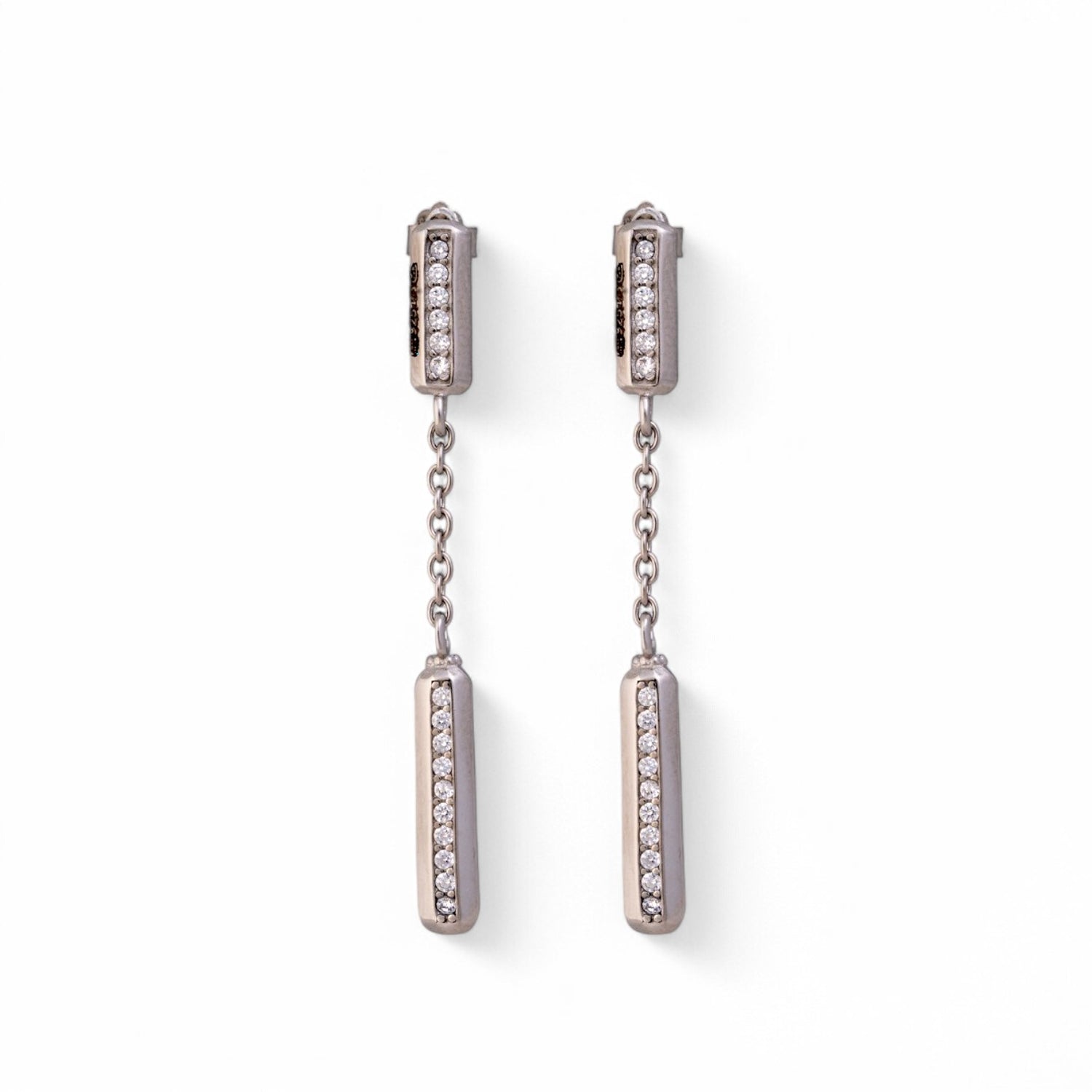 Sterling Silver Sleek Studded drop Earrings for Women and Girls