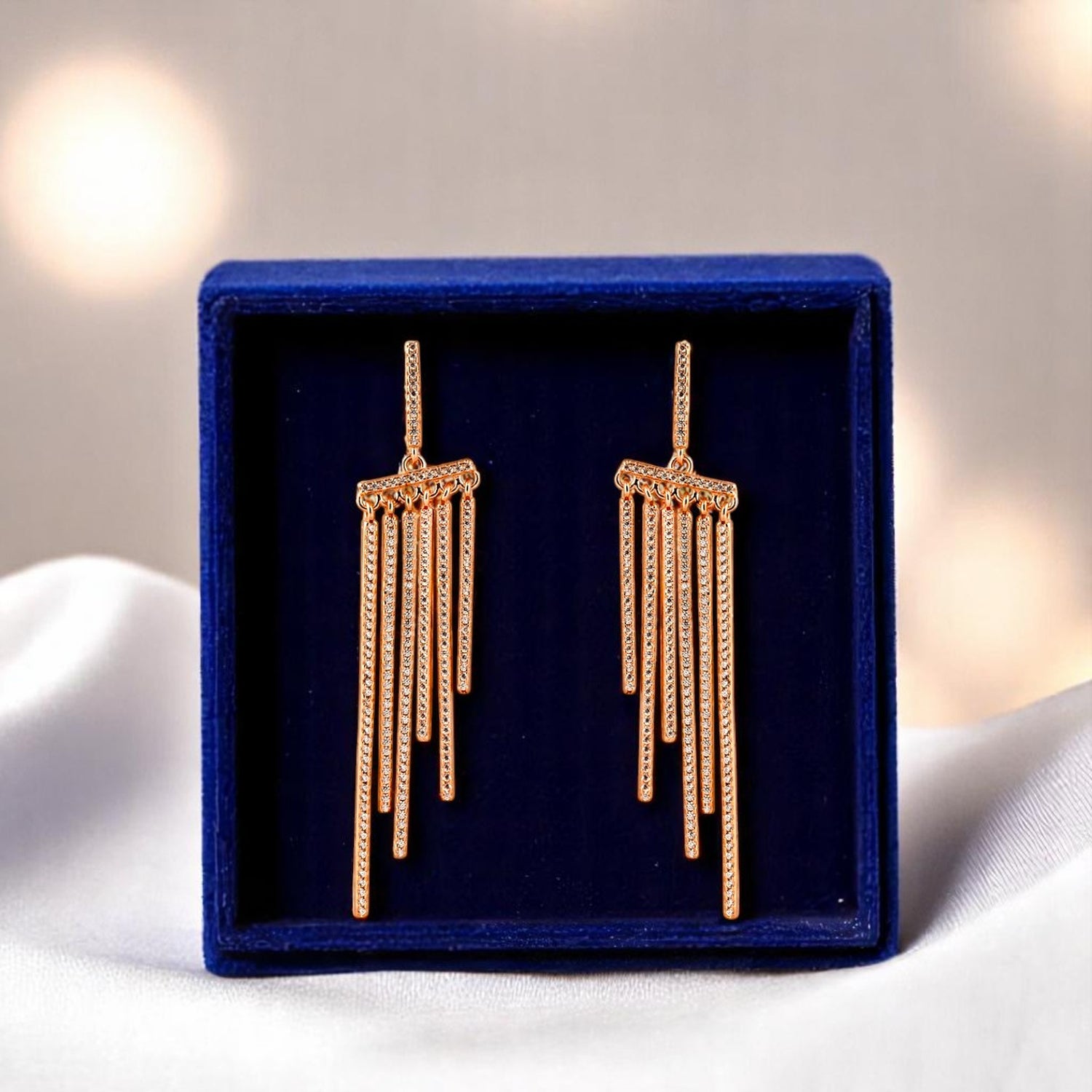 925 Sterling Silver Rose Gold Plated Chandelier Studded Earrings for Women & Girls