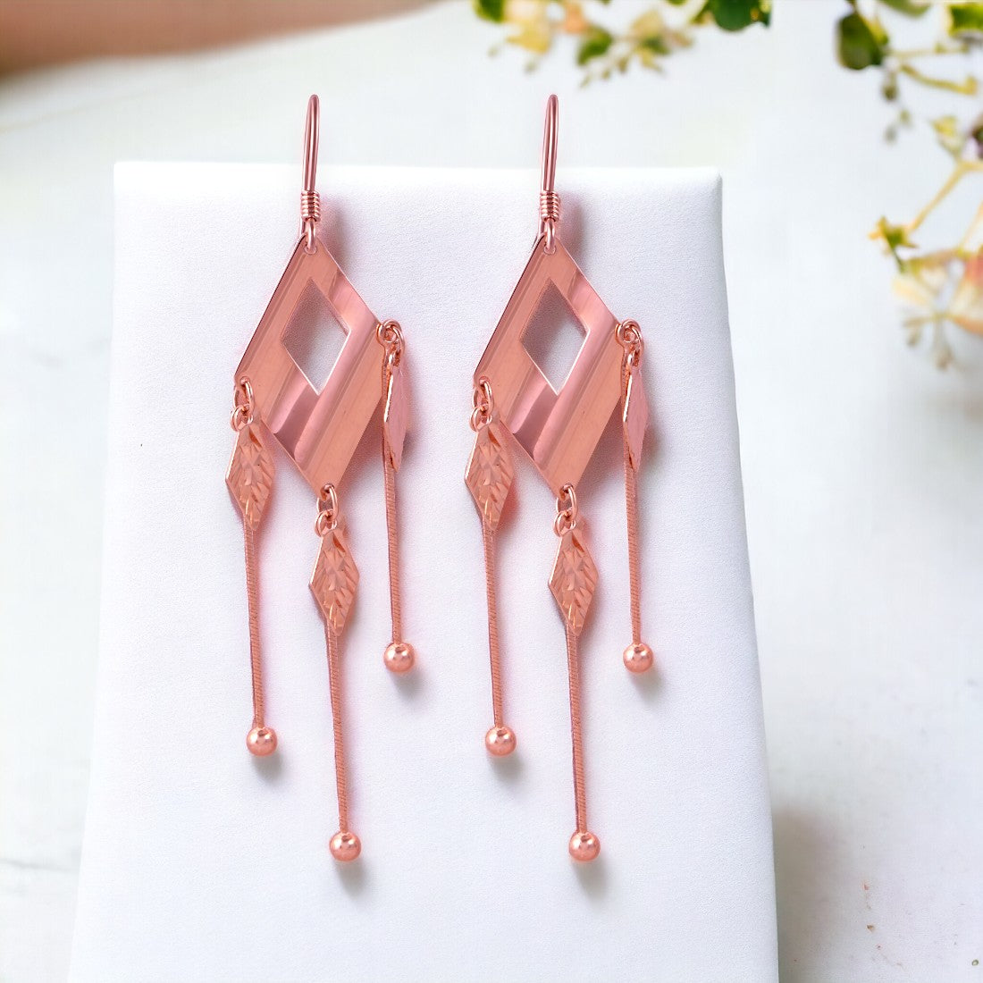Rose Gold Tone Diamond Cut Drop Earrings for Women & Girls