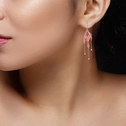 Rose Gold Tone Diamond Cut Drop Earrings for Women & Girls