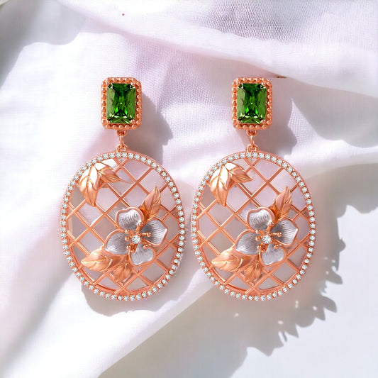 Green Stone Oval Rose gold Drop Earring