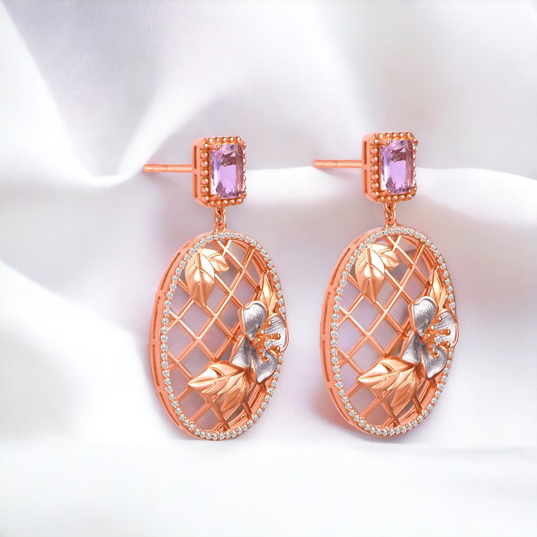 Pink Stone Oval Rose gold Drop Earring