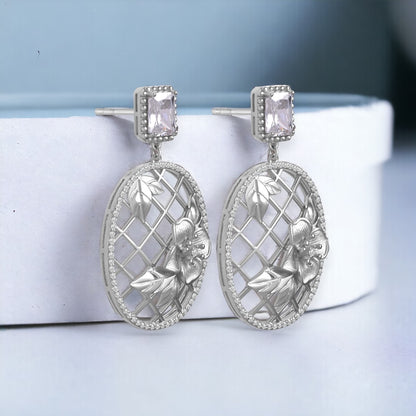 Silver Oval Drop Earring