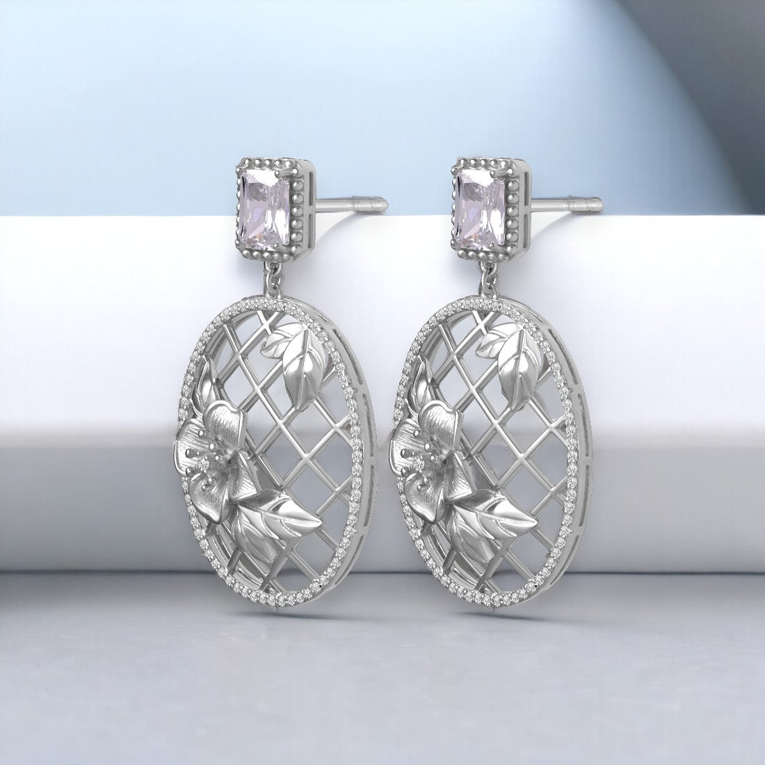 Silver Oval Drop Earring