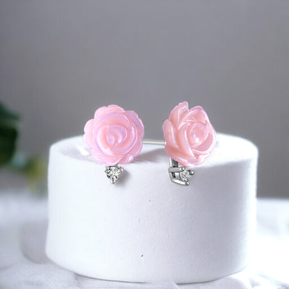 Mother Of Pearl Pink Rose Earring