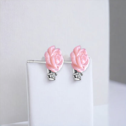 Mother Of Pearl Pink Rose Earring