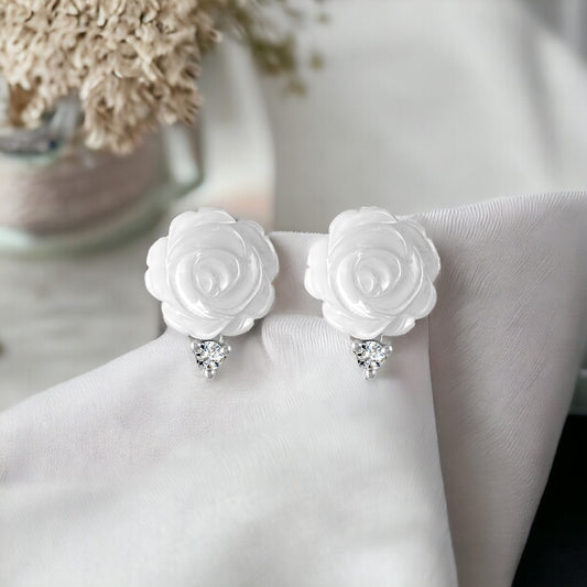 Mother Of Pearl White Rose Earring