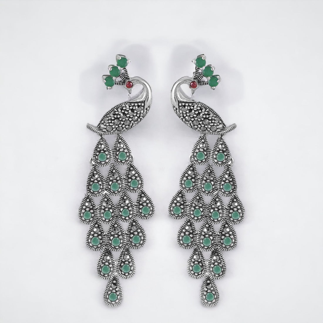 Moon Tarnish Oxidized Green Dangle Peacock Earring For Women & Girls