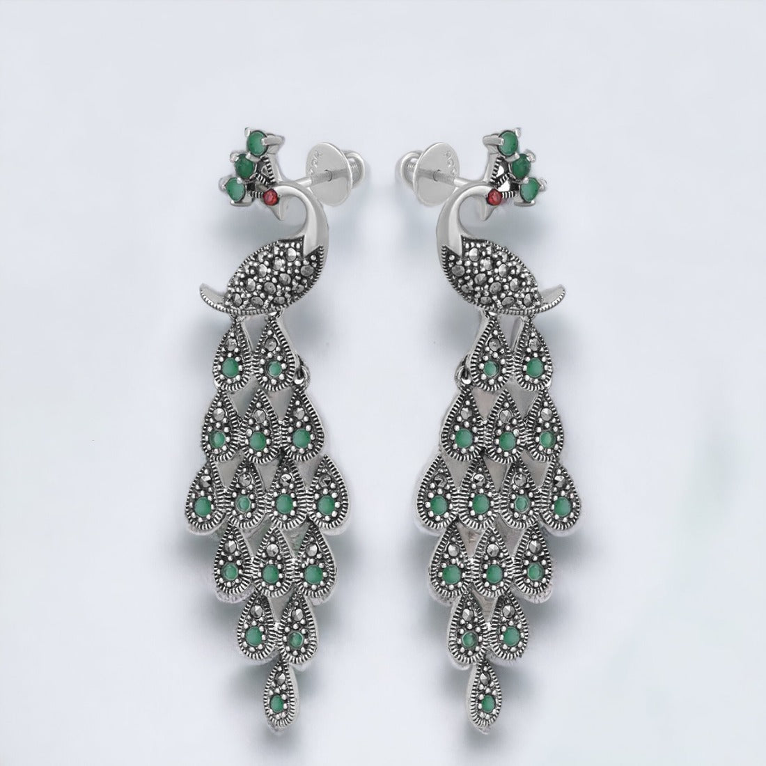 Moon Tarnish Oxidized Green Dangle Peacock Earring For Women & Girls
