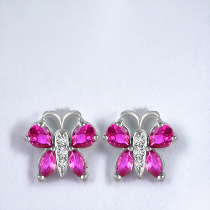 Pink Butterfly Stud Earring (With Stone) For Women & Girls