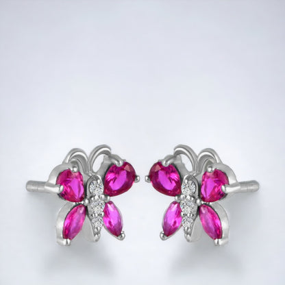 Pink Butterfly Stud Earring (With Stone) For Women & Girls