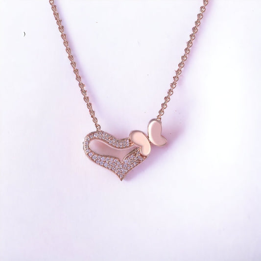 Rose-Gold Wings & Heart Necklace For Women & Girls