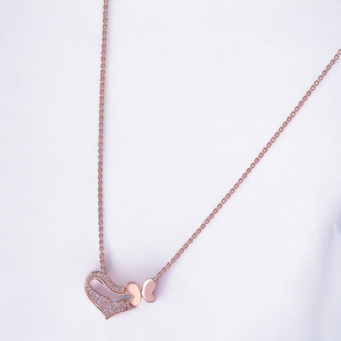 Rose-Gold Wings & Heart Necklace For Women & Girls