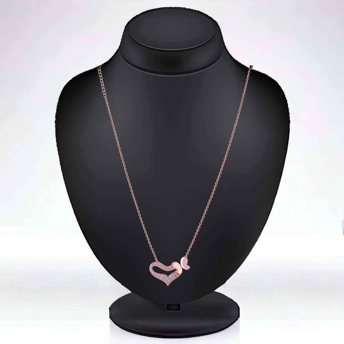 Rose-Gold Wings & Heart Necklace For Women & Girls