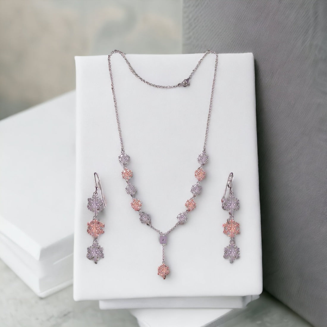 Snow-Flake Necklace With Earring Set