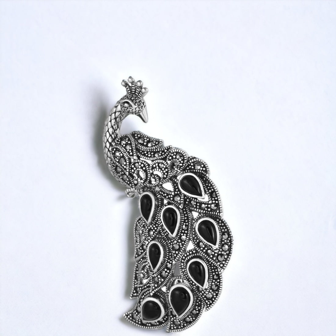 Oxidized Silver Peacock Brooch Cum Pendant For Men & Women