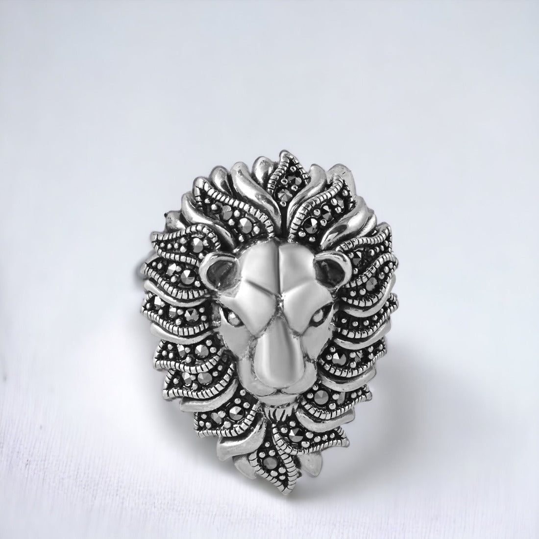 Moon Tarnish Oxidized Silver Lion Brooch Cum Pendant For Men & Women