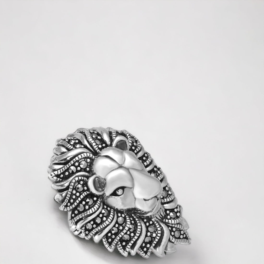 Moon Tarnish Oxidized Silver Lion Brooch Cum Pendant For Men & Women