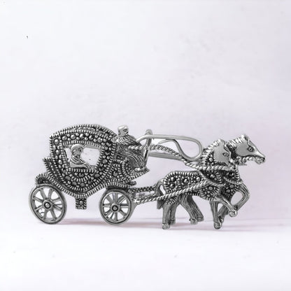 Oxidized Silver Horse Cart Brooch Cum Pendant For Men & Women