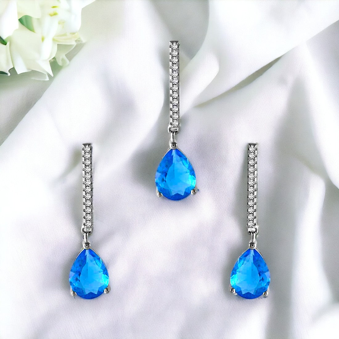 Blue Stone Pendant & Earring Set(without Chain)for Women And Girls