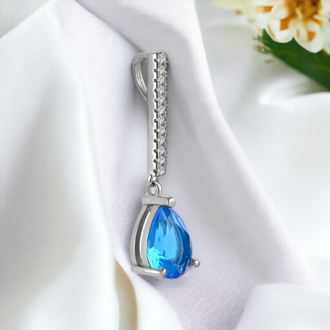 Blue Stone Pendant & Earring Set(without Chain)for Women And Girls