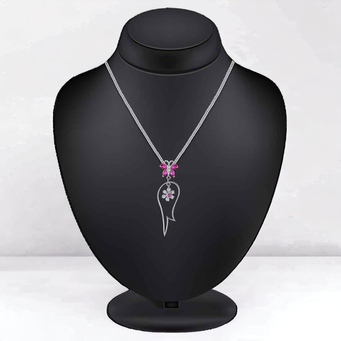 Pink Butterfly Sterling Silver Pendant & Earring Set(without Chain) For Women And Girls