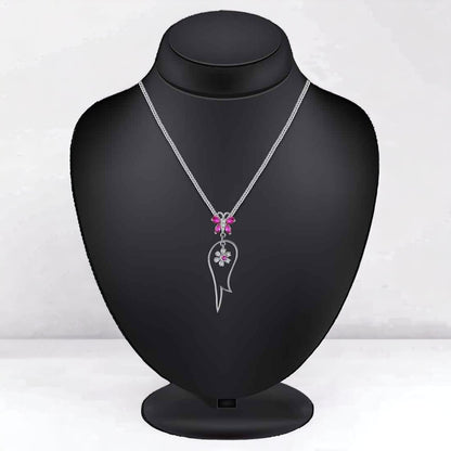 Pink Butterfly Sterling Silver Pendant & Earring Set(without Chain) For Women And Girls