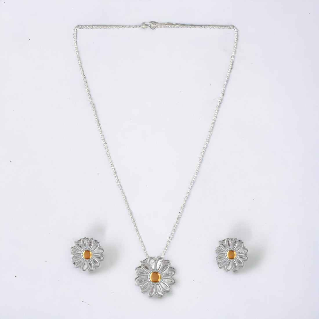 Daisy Pendant With Chain & Earring Set For Women And Girls