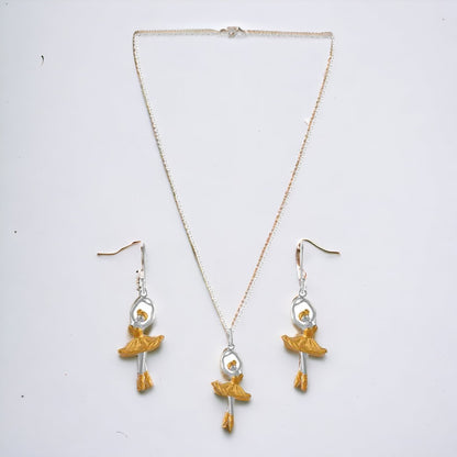 Gold Plating Dancing Doll Pendant Chain & Earring Set For Women And Girls