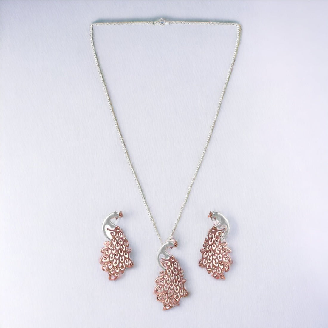 Rose gold Peacock Pendant With Chain & Earring Set For Women And Girls