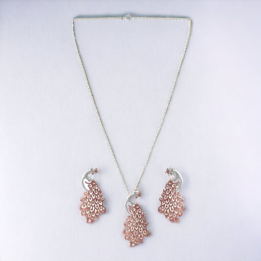 Rose gold Peacock Pendant With Chain & Earring Set For Women And Girls