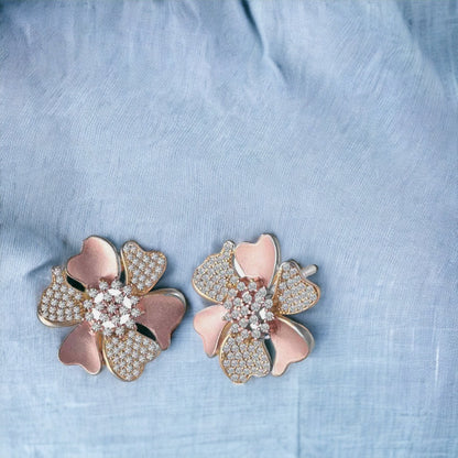Rosegold Flower Pendant And Earring Set For Women & Girls