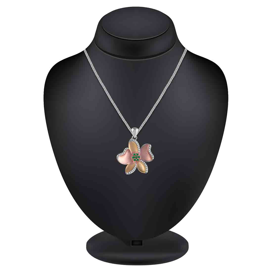 Rosegold-gold Touch Flower Pendant And Earring Set For Women & Girls