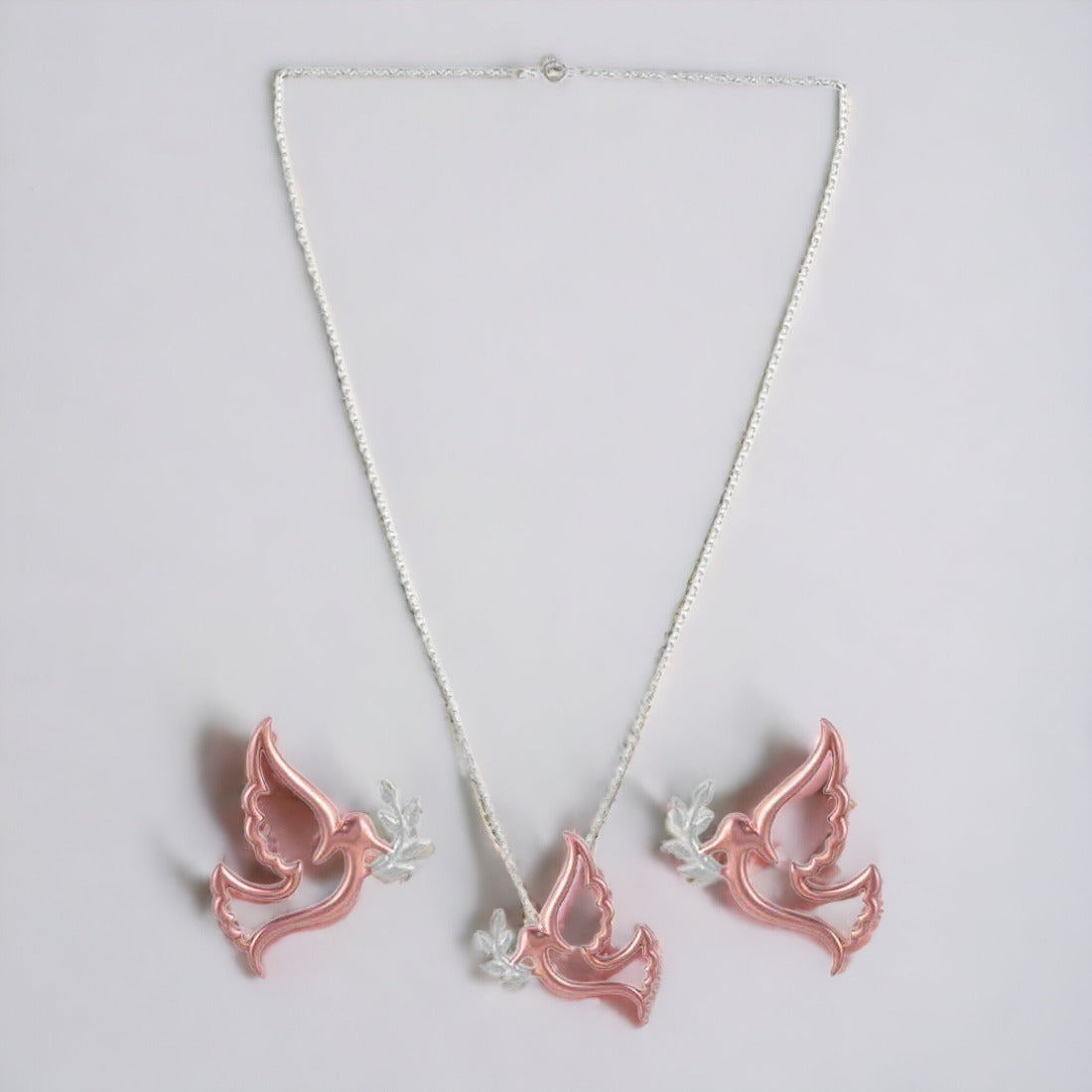 Flying Bird Pendant With Chain & Earring Set For Women And Girls