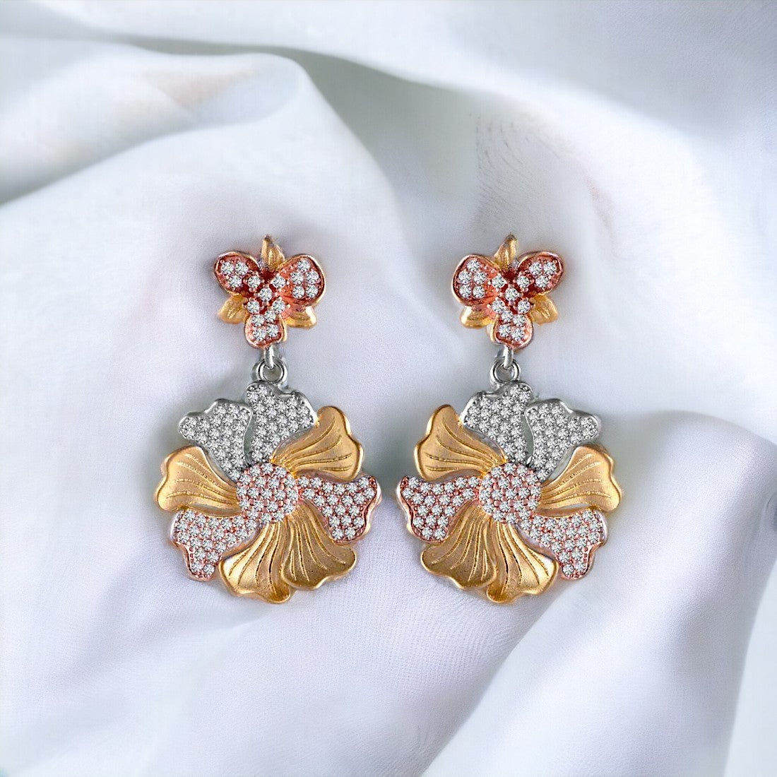 Blooming Gold Plated Pendant And Drop Earring Set For Women & Girls