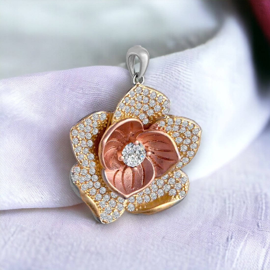 Rose In GoldPendant And Earring Set For Women & Girls