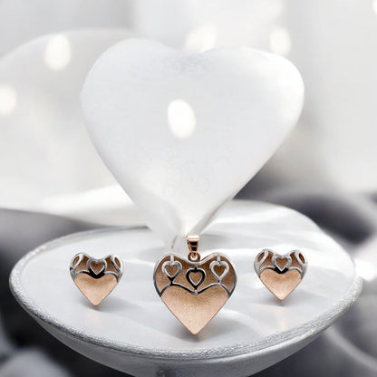 Sterling silver rosegold heart shape pendant with earrings set for women and girls (without chain)