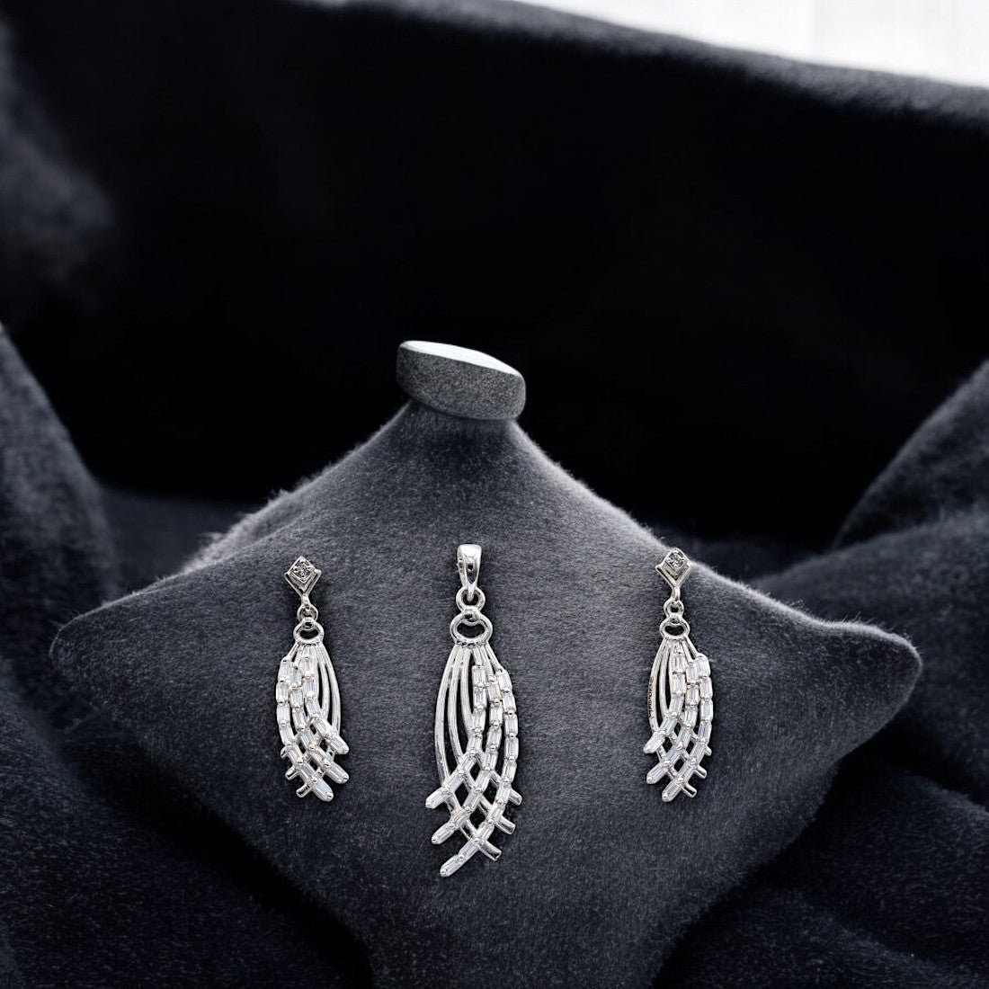 925 Sterling Silver Abstract Stone Pendant Set with Earrings for Women & Girls (No Chain)